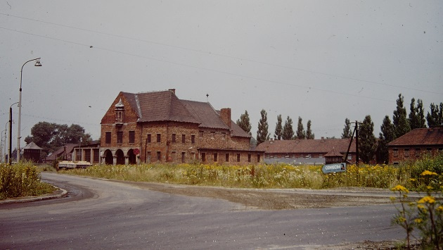 The 2-1/2 story red brick Auschwitz administration building, as it looked in 1997