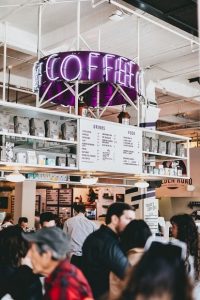 inside a crowded coffee shop