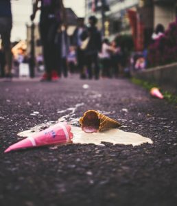 ice cream cone spilled in street